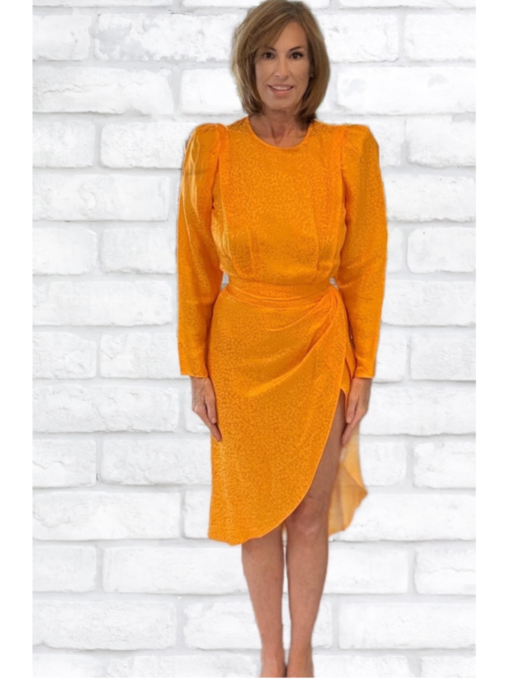 Ronny Kobo Mary Asymmetric Satin-Jacquard Dress Marigold Medium NWT